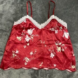 Floral Satin Lace Trim Tank Top